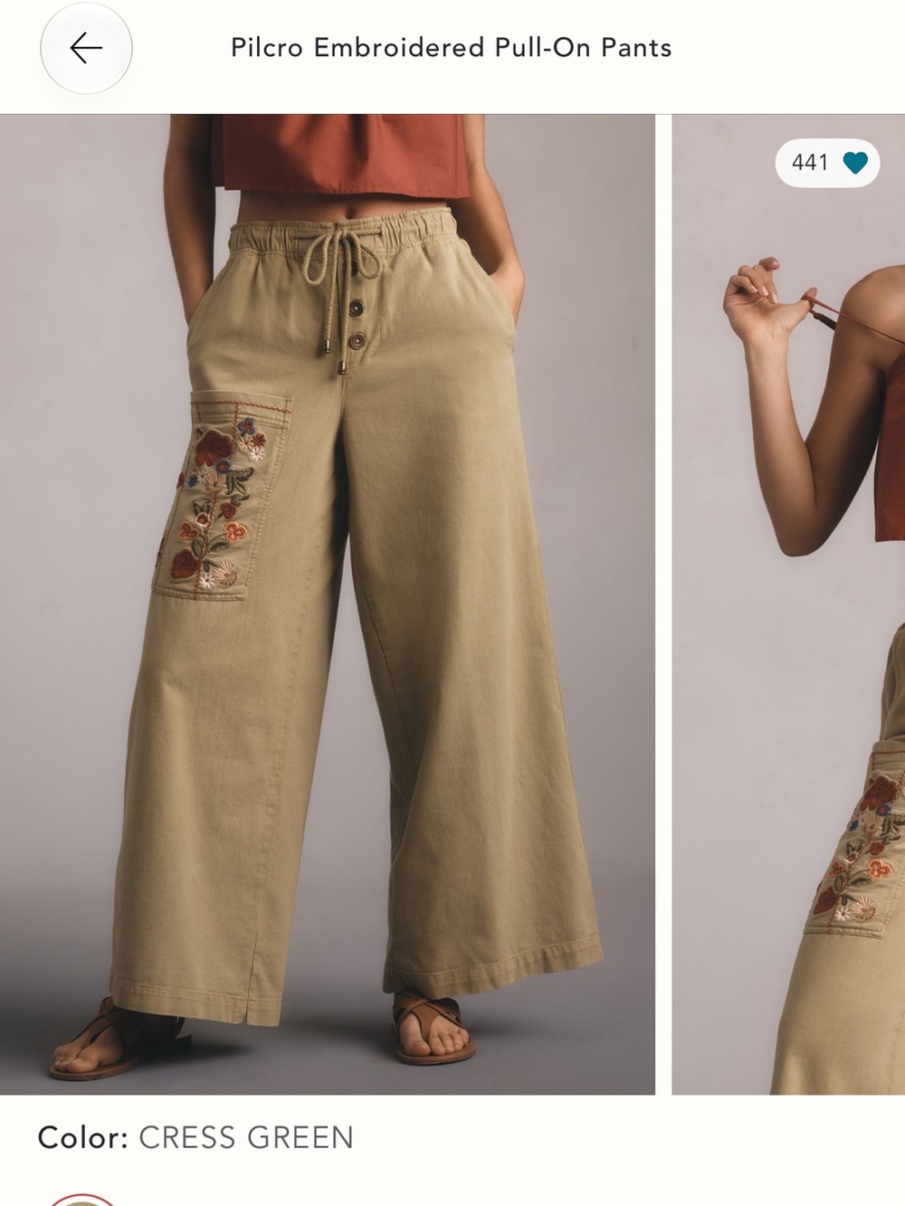 Pilcro Embroidered Wide Leg Pants in Green